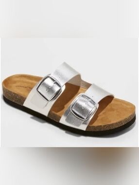 Universal Thread Women's Silver/Devin Two Band Footbed Sandals , Size 10